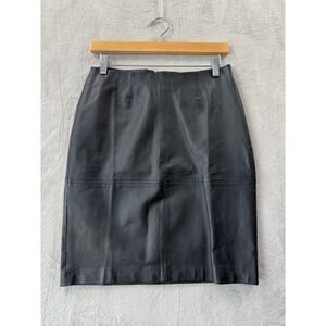 Vintage Newport News 100% Pig Leather Size 4 Black Classic A-Line Pencil Skirt